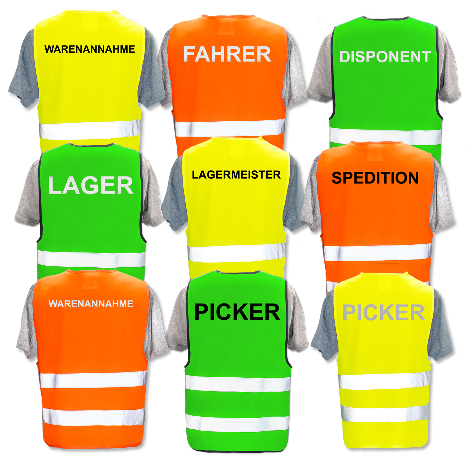 Warnweste Lager und Logistik - Farben Orange, Gelb und Neon Grün mit Druck  // Fahrer - WarnwestenDruckerei