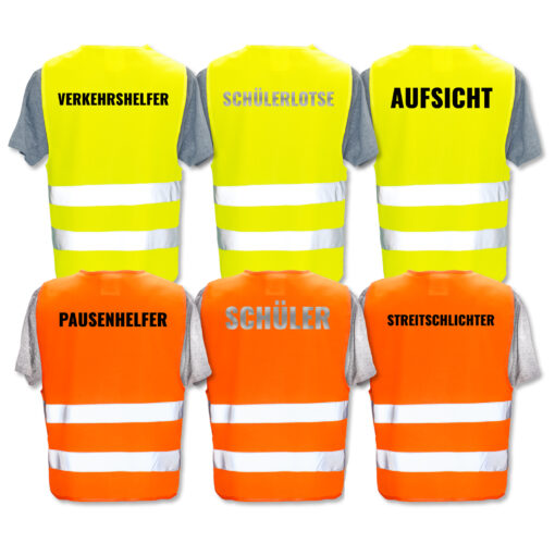 Warnweste Schule und Kita / Kindergarten - Farben Gelb, Orange mit Druck
