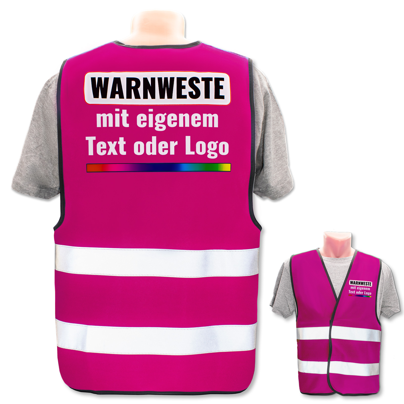 Kinder Warnweste Funktionsweste magenta pink mit 2 Reflexstreifen Größe XS