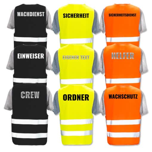Warnweste Security und Sicherheitsdienst - Gelb, Orange, Schwarz mit Druck  // Crew - WarnwestenDruckerei