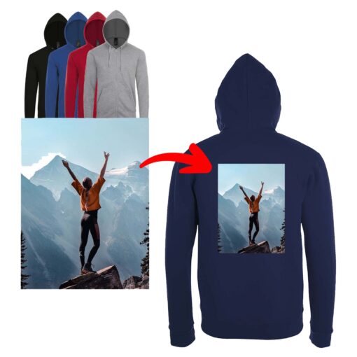 Kapuzenjacke selbst gestalten * bedruckt mit eigenem Design * auf Wunsch Druck mit hoher Waschbeständigkeit