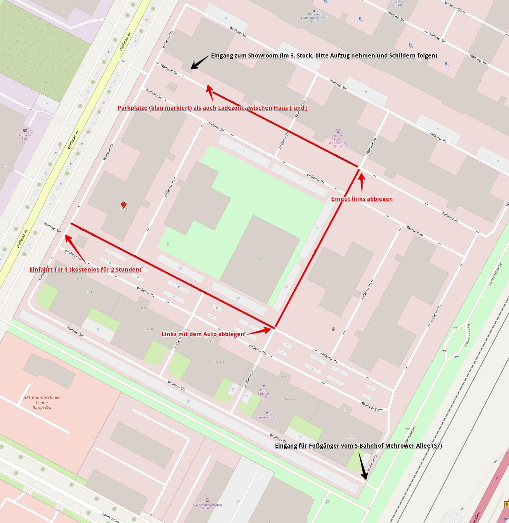 Karte für Anfahrt zum Showroom