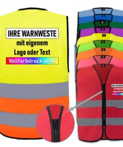 Reißverschluss-Warnwesten mit zwei Leuchtstreifen // viele Farben und Größen