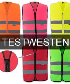 Unbedruckte Test-Reißverschluss-Warnwesten mit zwei Leuchtstreifen