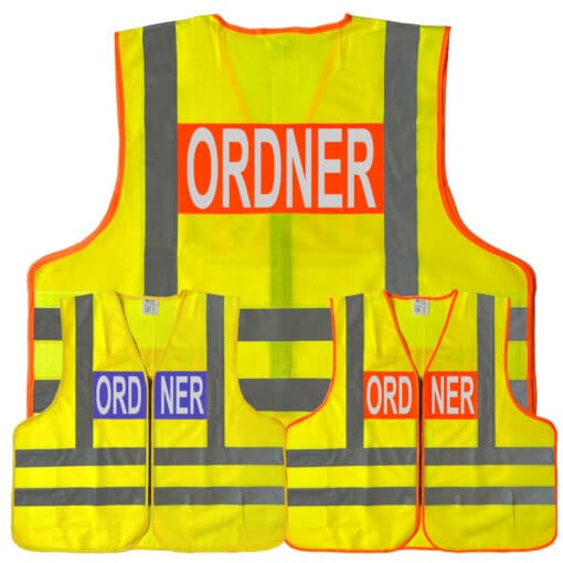 Dönges-Signalweste gelb/orange und gelb/blau nach BMI-Vorgabe mit 4 Leuchtstreifen // Begriff: Ordner