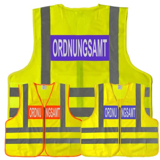 Dönges-Signalweste gelb/orange und gelb/blau nach BMI-Vorgabe mit 4 Leuchtstreifen // Begriff: Ordnungsamt