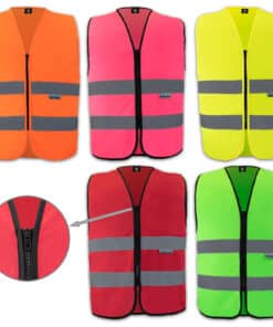 Unbedruckte Reißverschluss-Warnwesten mit zwei Leuchtstreifen