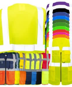 Unbedruckte Multifunktions-Warnweste mit Schulterstreifen, Taschen und Reißverschluss