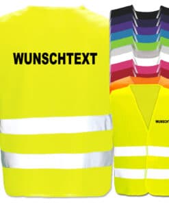 Wunschtext-Warnwesten mit zwei Leuchtstreifen in vielen Farben und Größen