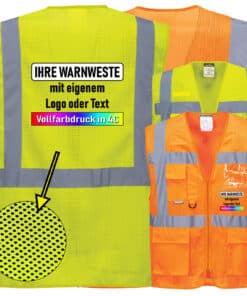 Portwest C376 - Athen Hi-Vis Warnschutz MeshAir Exekutiv Weste mit 4 Streifen, Reißverschluss und Taschen (komplett Mesh)