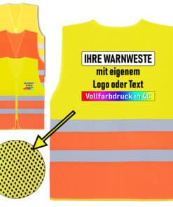 Mesh-Warnweste mit Reißverschluss Korntex „Rhodes“ // Comfort-Fit und 2 Leuchtstreifen // optional mit Druck
