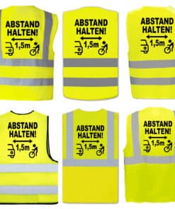 ABSTAND HALTEN auf verschiedenen Westentypen