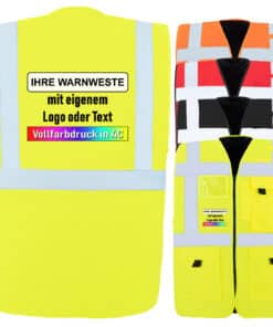 Gefütterte Warnweste Comfort-Fit „Wismar“ mit Taschen und Reißverschluss // viele Größen und Farben // optional mit Druck