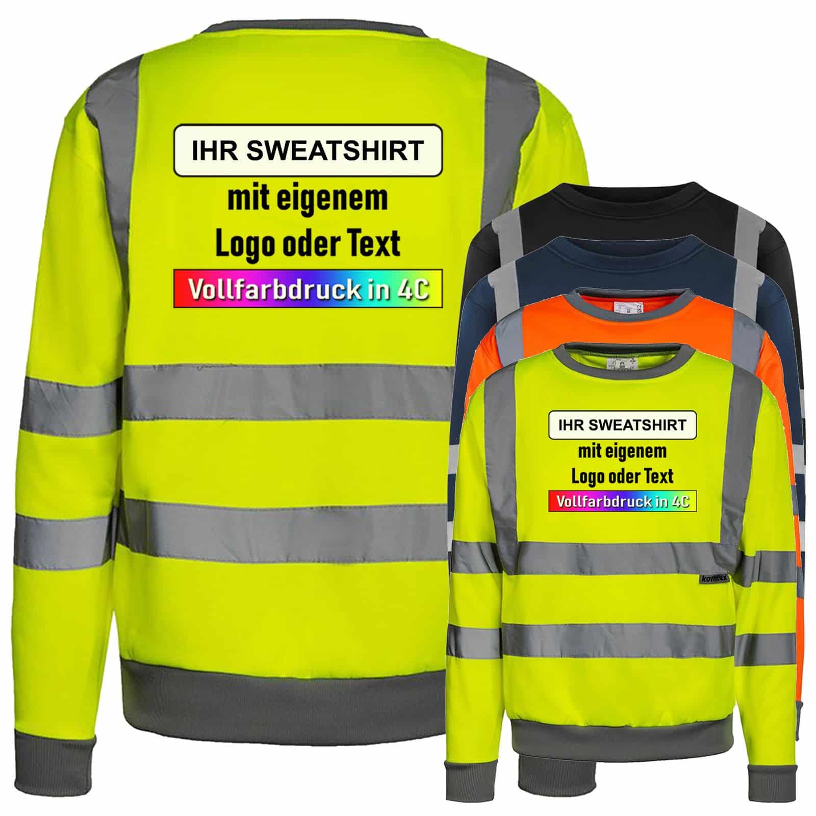 Korntex Sweatshirt „Limerick“ mit 4 Leuchtstreifen // Warnschutz-Sweatshirt in Signalfarben // optional mit Aufdruck